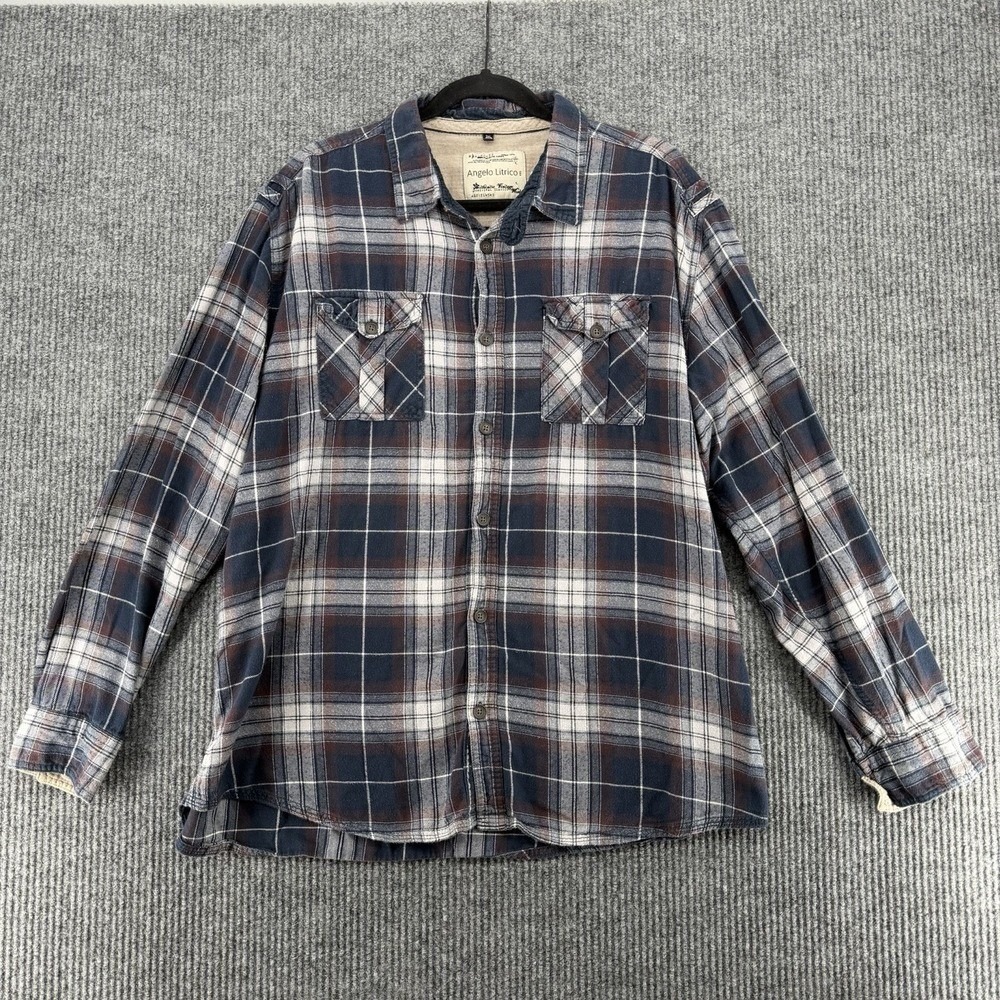 Vintage Angelo Litrico plaid flannel shirt mens 3XL big tall plus size patch